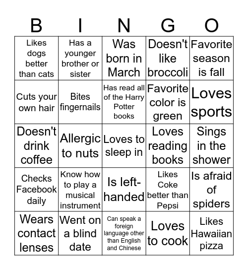 FIND SOMEONE WHO Bingo Card