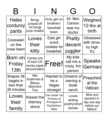 Fun Fact Bingo Card