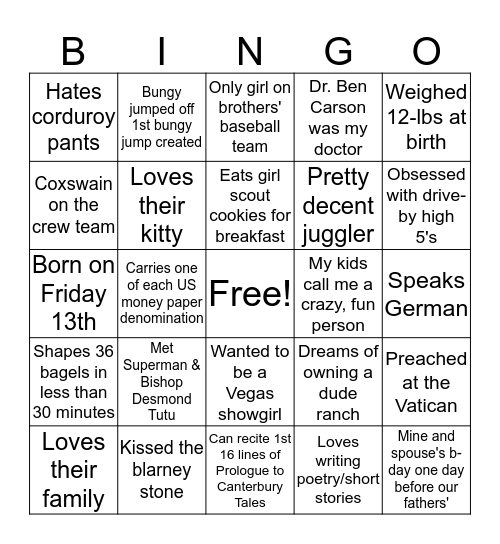 Fun Fact Bingo Card