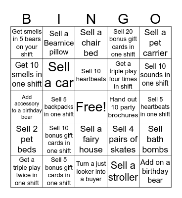 Bear Builder Bingo Card