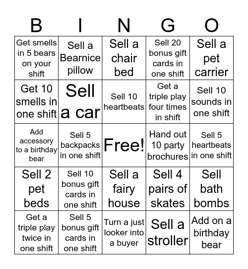 Bear Builder Bingo Card