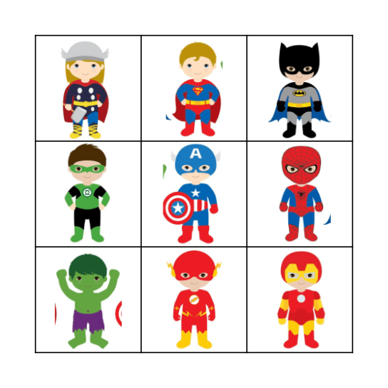 Superhero Guess Who Bingo Card