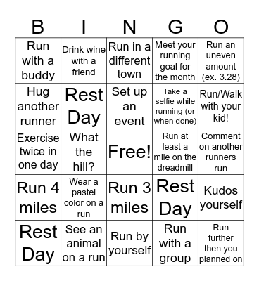 April Running Challenge Bingo Card