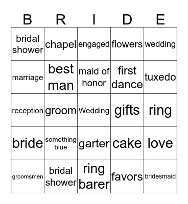 Deshea's Bridal Shower B.I.N.G.O Bingo Card