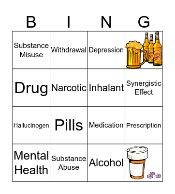 Substance Abuse and Misuse Bingo Card