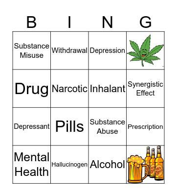 Substance Abuse and Misuse Bingo Card