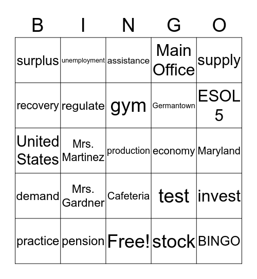 ESOL 5 Vocabulary List -Unit 5 Reading 1 Bingo Card