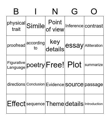 Reading Bingo Card