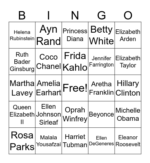 Women in Leadership Bingo Card