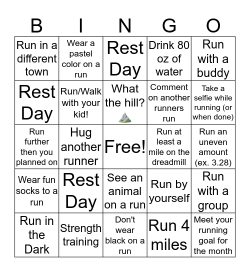 April Running Challenge!  Bingo Card