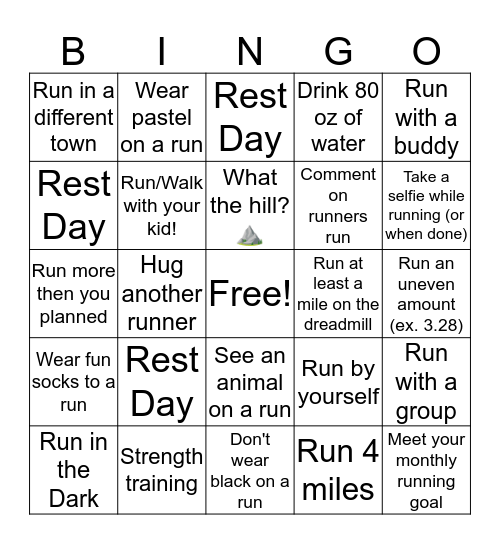 April Running Challenge!  Bingo Card
