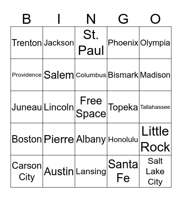 States And Capitals  Bingo Card