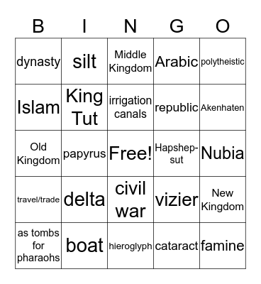 Ancient Egypt Bingo Card