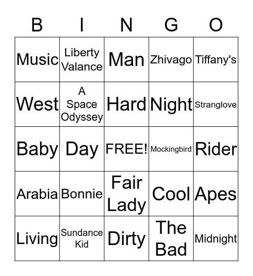 Movies from the 1960's Bingo Card