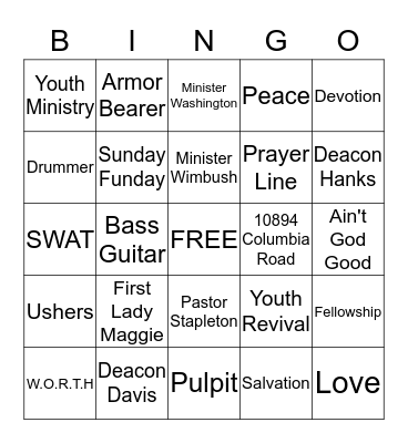 GLORIOUS COMMUNITY HOLINESS CHURCH Bingo Card