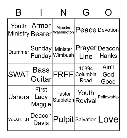 GLORIOUS COMMUNITY HOLINESS CHURCH Bingo Card