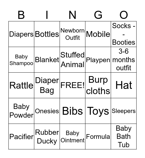 Baby Gift Bingo Card