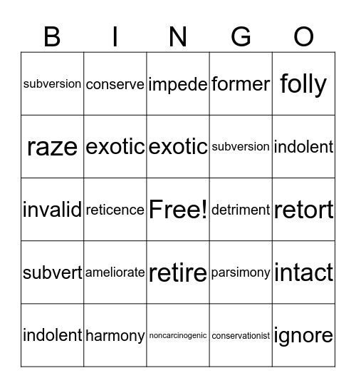 english vocab bingo2 Bingo Card