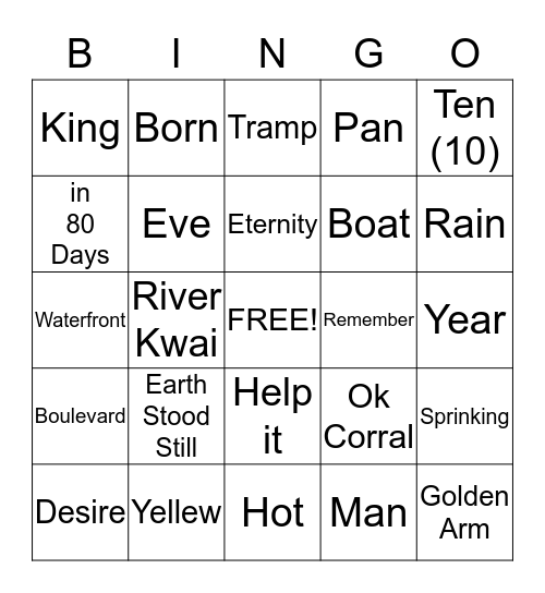 Movies from the 1950's Bingo Card