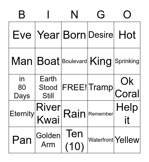 Movies from the 1950's  Bingo Card