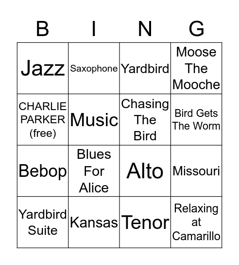 Charlie Parker Bingo Card