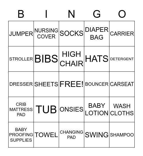 B A B Y   B I N G O Bingo Card
