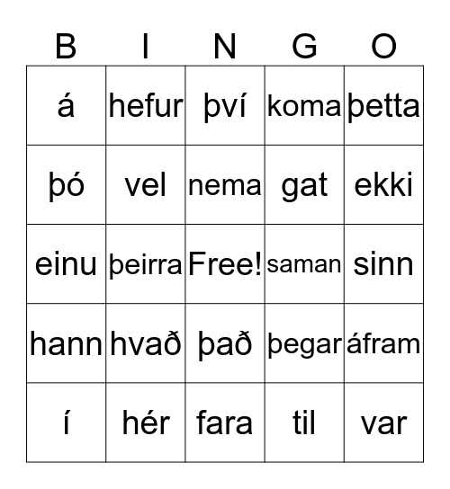 Orðabingó Bingo Card