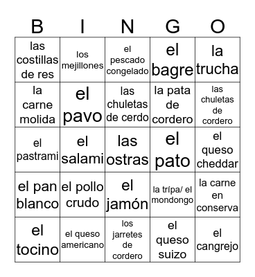 Food Bigno Bingo Card