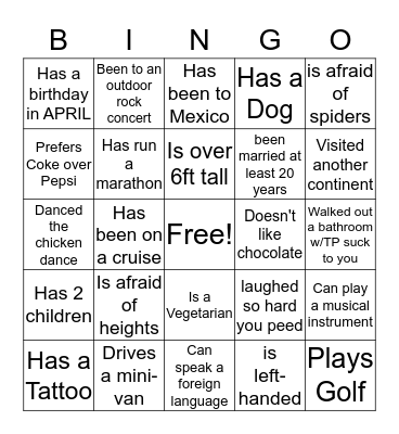 Find Someone Who .... Bingo Card