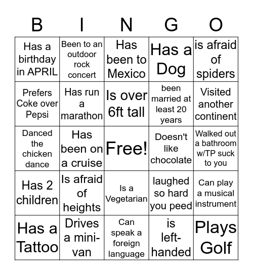 Find Someone Who .... Bingo Card
