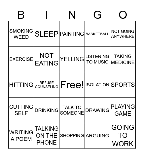 COPING SKILLS: GOOD  OR BAD? Bingo Card