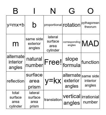 Math STAAR Review Bingo Card