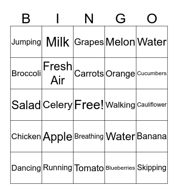 Kids Heart Challenge Bingo Card