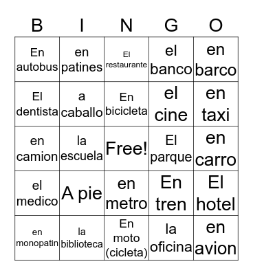 City Vocabulary BINGO Card