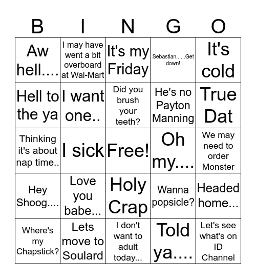 Kelly Bingo! Bingo Card