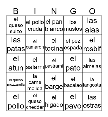 Spanish Bingo 3-26-19 Bingo Card