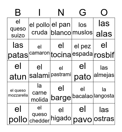 Spanish Bingo 3-26-19 Bingo Card