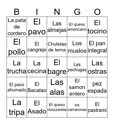 Spanish Bingo2 Bingo Card