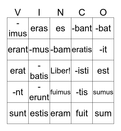 Verb Tense Bingo Card