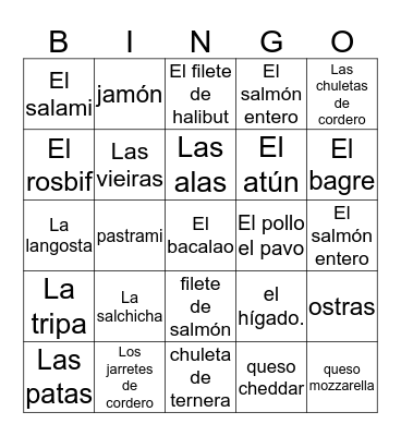 Meats and Queso Bingo Card