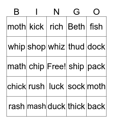 Blended Sounds Bingo  Bingo Card