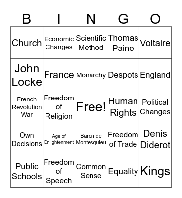 Age of Enlightenment Bingo Card