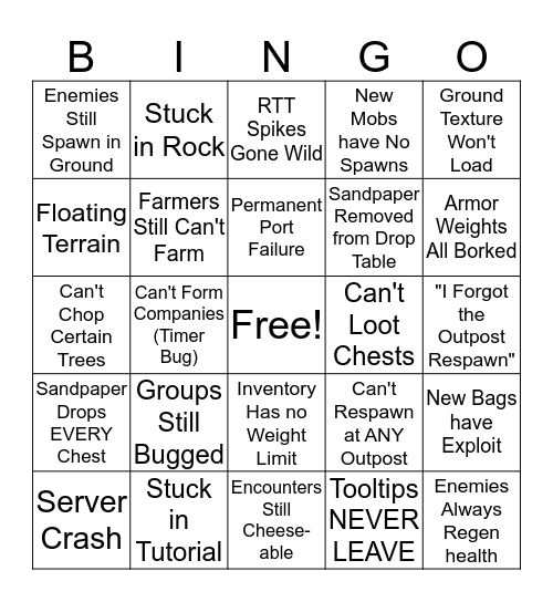 Patch Wipe Bingo Card