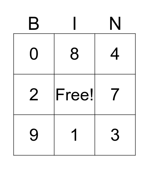 Number Bingo Card