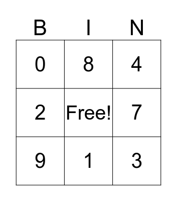 Number Bingo Card