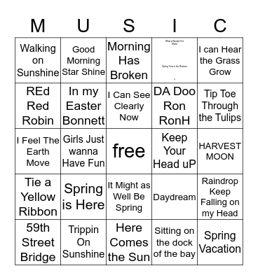 Music Bingo king of the rd Bingo Card