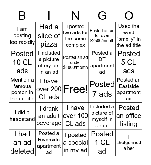 Craigslist Bingo Card