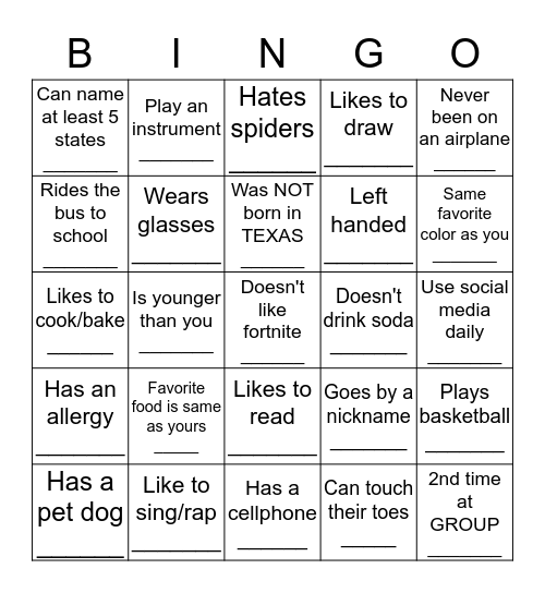 FIND SOMEONE WHO: Bingo Card