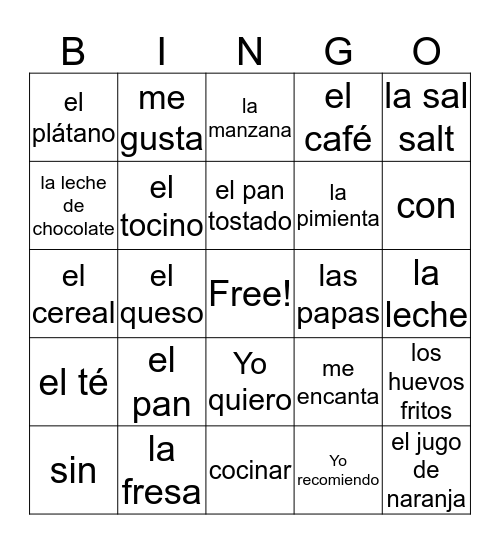 El Desayuno Bingo Card