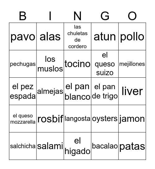 spanish bingo thingggg Bingo Card